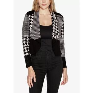 Rachel Zoe Houndstooth Cropped Open Front Shawl Collar Sweater S